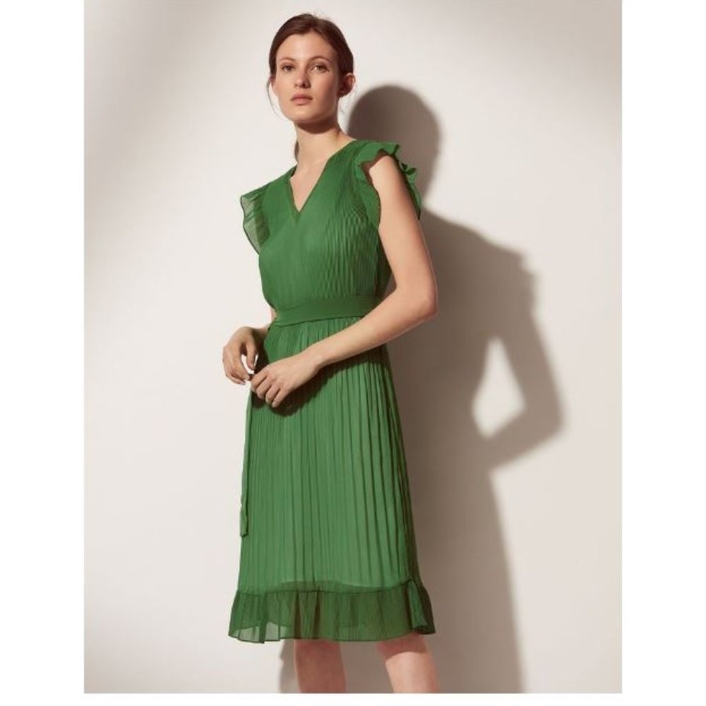 Ruffled dress with belt Green (New), Size: XS (34)
